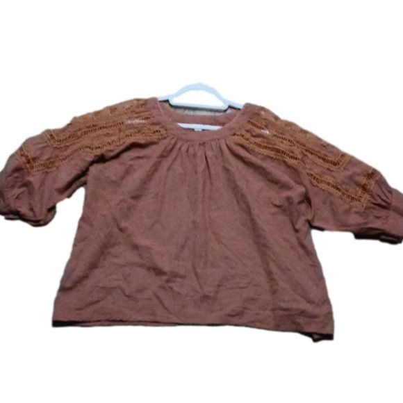 Sundance Crochet Embroidered Boho 3/4 Sleeve Top - Picture 2 of 7